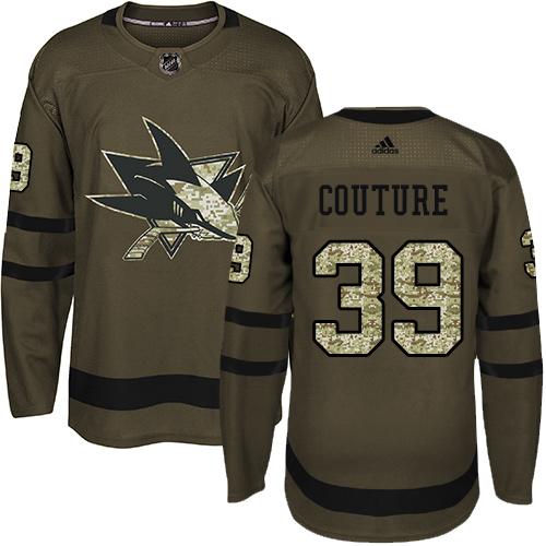 Adidas Sharks #39 Logan Couture Green Salute to Service Stitched NHL Jersey - Click Image to Close